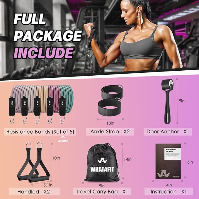 WHATAFIT Resistance Bands, Exercise Bands，Resistance Bands for Working Out with Handles for Men and Women Fitness, Strength Training Home Gym Equipment - Bloomnest