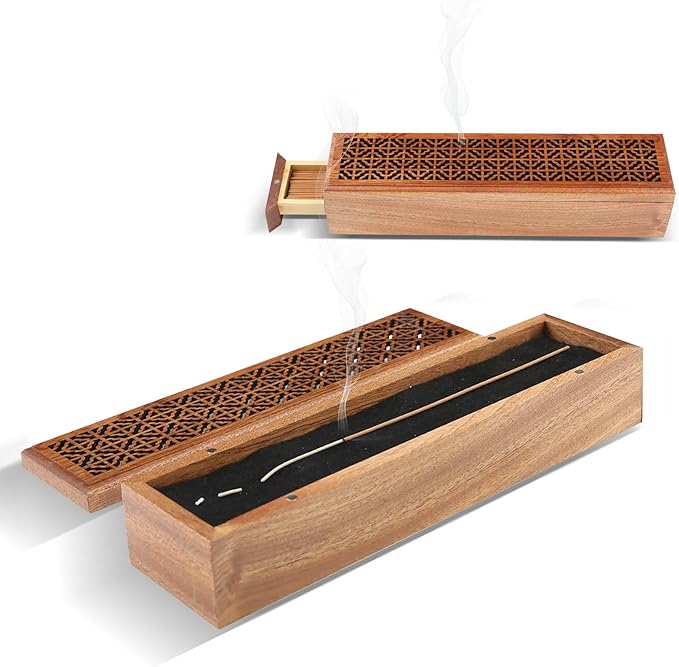 Incense Hoder Burner, Wooden Incense Storage Box for Sticks, Incense Stick Stand Burner Ash Catcher Tray for Meditation Yoga Spa Room Decor - Bloomnest