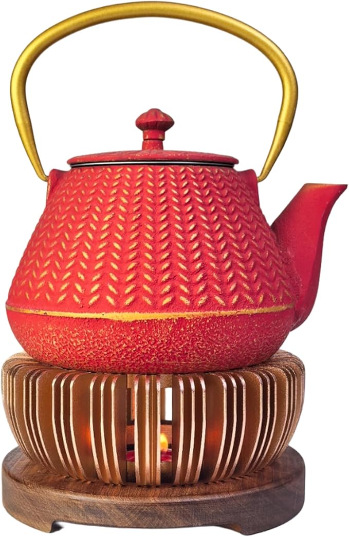 Tea Set with 33.8oz Small Cast Iron Tea Pot and 5.9" Teapot Warmer, YJX Aluminum Alloy Tea Warmer for Tea Kettle, Candle Heater for Heating Tea, Coffee and Milk - Bloomnest
