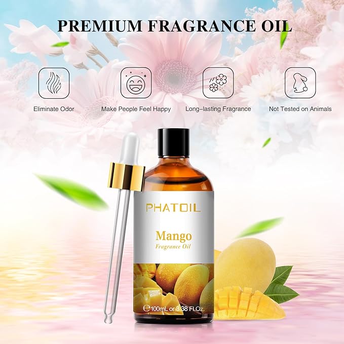 PHATOIL 3.38FL.OZ Mango Fragrance Oils for Aromatherapy, Essential Oils for Diffusers for Home, Perfect for Diffuser, Yoga, Skin Care, DIY Candle and Soap Making - 100ml - Bloomnest