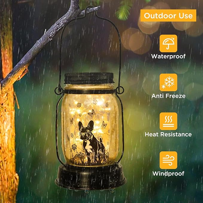 French Bulldog Frenchie Gifts for Women/Men French Bulldog Solar Lanterns Dog Mom Birthday Dog Lovers Lantern Pet Loss Pet Memorial Lights Solar Garden Decoration Yard, Patio,Backyard,Porch Torches - Bloomnest