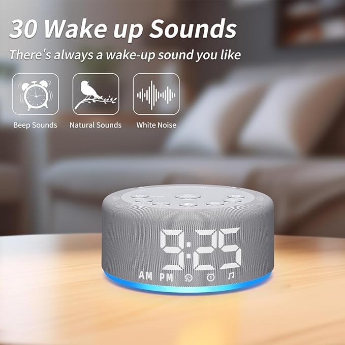 【3 in 1】 Sound Machine Alarm Clock Night Light White Noise Machine with 27 Sleeping Sounds for Baby Kids Adults 32 Level Volume Auto Off Timer Memory Function Digital Clock with 30 Wake Up Sounds - Bloomnest