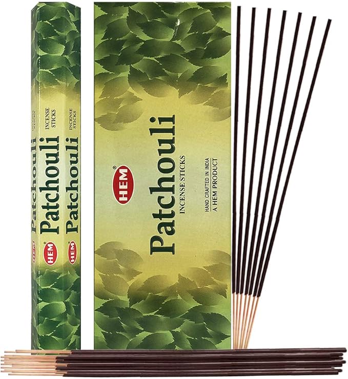 TRUMIRI Patchouli Incense Sticks and Incense Stick Holder Bundle: 1 Set of 6 Packets, 120 Pieces, 6 Incenses per Packet TRUMIRI