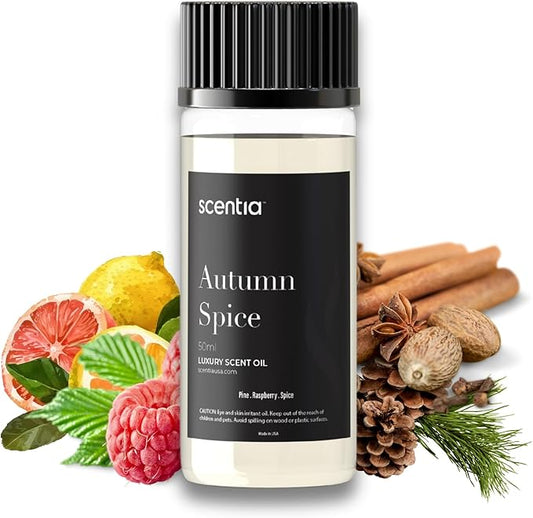 Scentia Autumn Spice Essential Oil – 50ml Fall Blend with Pumpkin Spice Notes | Diffuser Oil for Home, Halloween & Thanksgiving Décor | Aromatherapy, Candle & Soap Making Scentia