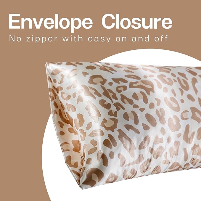 MR&HM Satin Pillowcase for Hair and Skin, Silk Satin Pillowcase 2 Pack, King Size Pillow Cases Set of 2, Silky Pillow Cover with Envelope Closure (20x36, Champagne Leopard) - Bloomnest