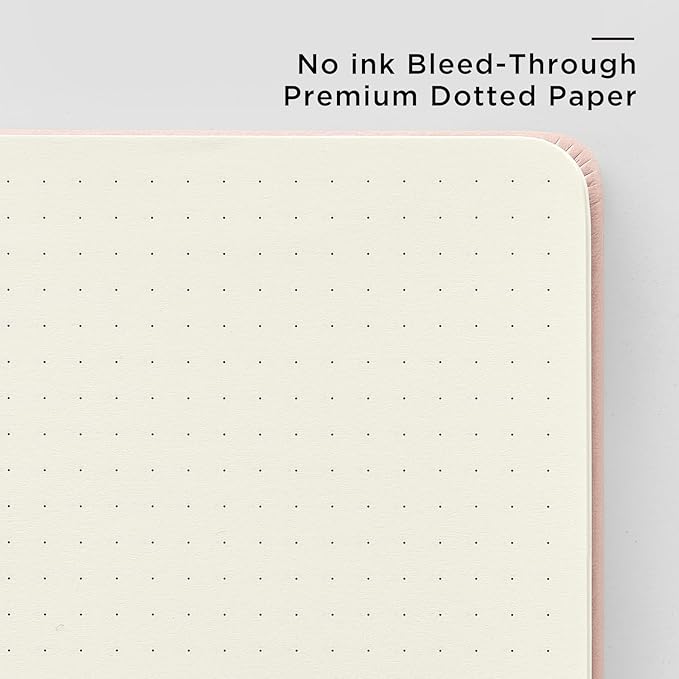 &And Per Se Dotted Journal Notebook, A5 Hardcover Leather Bullet Dotted Journal, 160 Pages 100 gsm Thick Paper，3 Sheets of Stickers Included - 5.7'' x 8''（Pink） - Bloomnest