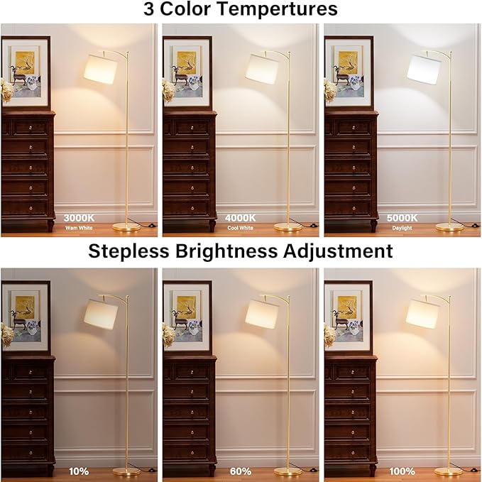 60" Floor Lamps with Remote Control & Bulb, Colors Temperature & Brightness Adjustable, White Shade & Gold Pole - Bloomnest