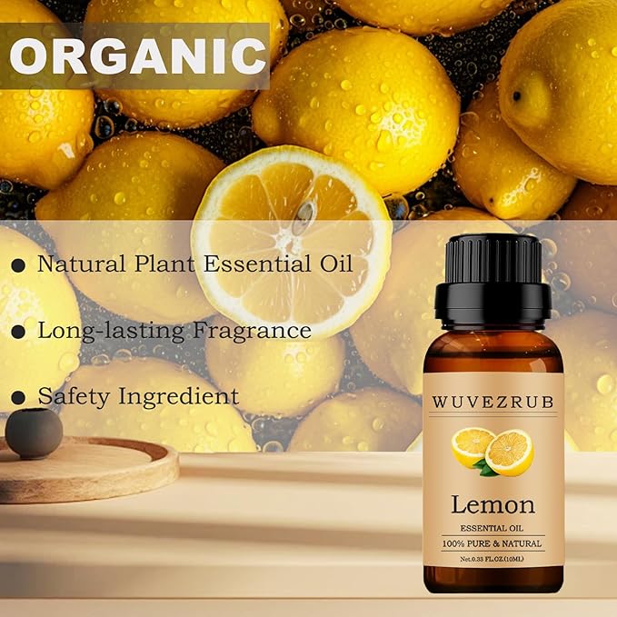 Lemon Essential Oils 10ML, 100% Pure and Natural Essential Oil for Aromatherapy Diffuser - 0.33 Fl Oz/Lemon