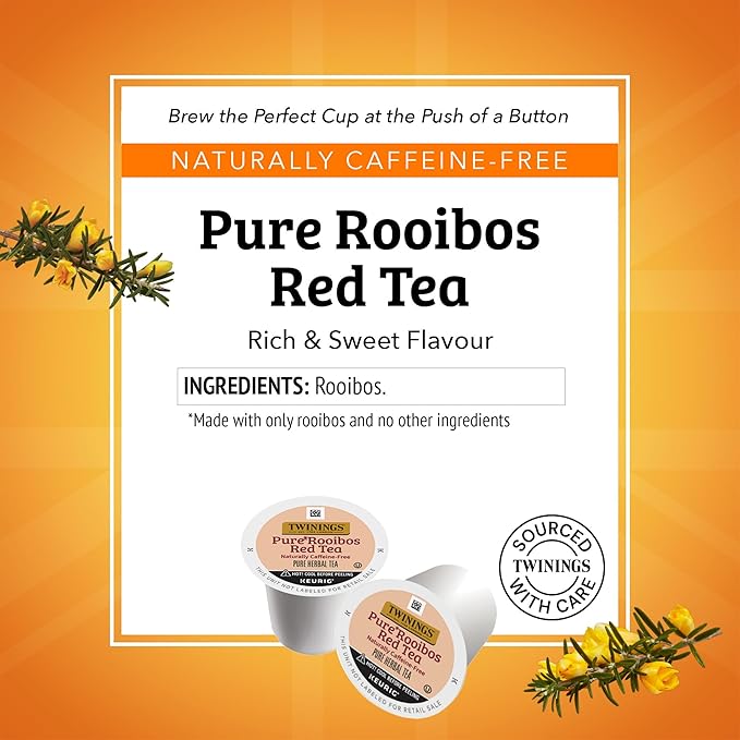 Twinings Pure Rooibos Red Tea K-Cup Pods for Keurig, 24 Count (Pack of 1), Natural, Slightly Sweet Taste, Naturally Caffeine-Free, Enjoy Hot or Iced - Bloomnest