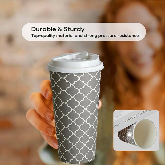 JOLLY PARTY Disposable Coffee Cups with Lids -20 oz (100 Sets) To Go Cups, Paper Coffee Cups for Beverages Espresso Tea, Suitable for Cafes, Offices and Home - Bloomnest