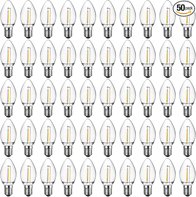 Meconard C7 Led Replacement Christmas Light Bulbs, C7 Shatterproof Led Bulbs for Christmas Outdoor String Lights, E12 Candelabra Base, Commercial Grade Holiday Bulbs, Warm White, 50 Pack - Bloomnest