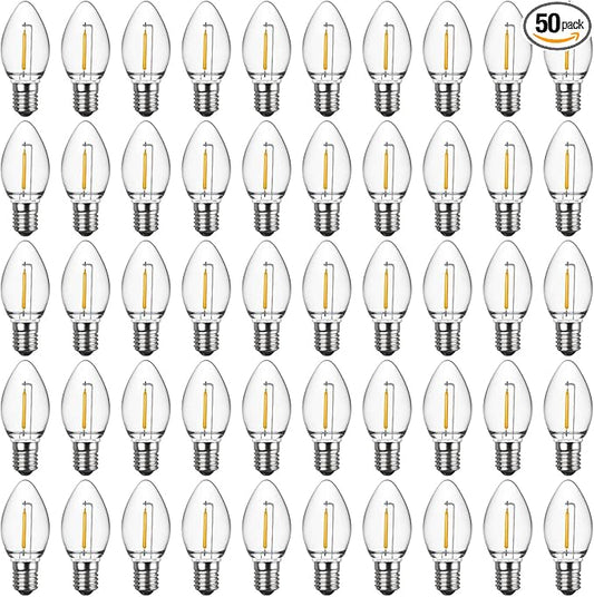 Meconard C7 Led Replacement Christmas Light Bulbs, C7 Shatterproof Led Bulbs for Christmas Outdoor String Lights, E12 Candelabra Base, Commercial Grade Holiday Bulbs, Warm White, 50 Pack - Bloomnest