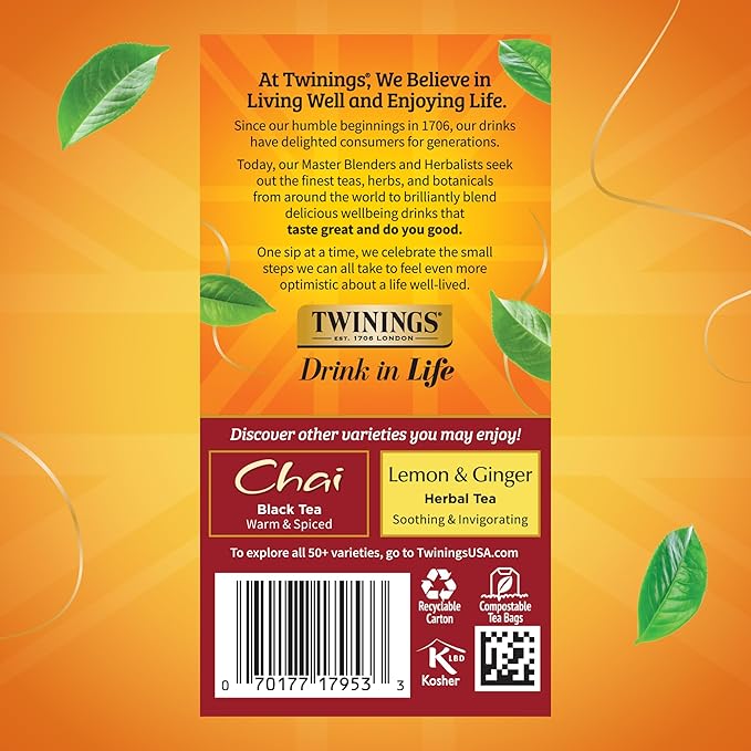 Twinings French Vanilla Chai Black Tea Individually Wrapped Bags, 20 Count (Pack of 1), Warm, Sweet & Spicy, Caffeinated, Enjoy Hot or Iced, 20 Teabags - Bloomnest