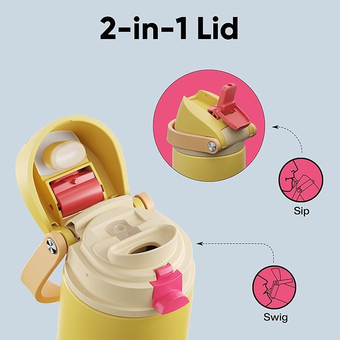 Insulated Water Bottle with Straw - Encool Stainless Steel Water Bottle with Push Button Lid, Leak-Proof & BPA-Free, Keeps Cold for 24 Hours for Sports, Travel, Gym (24 oz, Ginger) ENCOOL