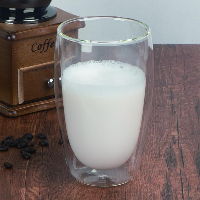 15oz Double Wall Glass Coffee Mugs, Insulated Latte Cups Set of 2, for Coffee, Espresso, Tea, Milk, Clear Cappuccino Cups Set Glassware Gift for Christmas Birthday - Bloomnest