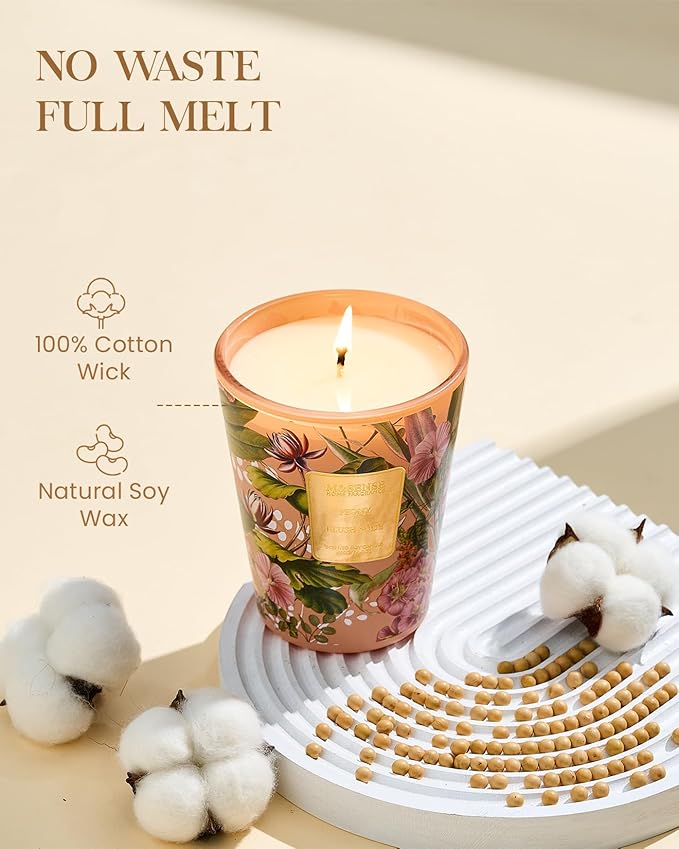 M&SENSE Peony Blush Sude Scented Natural Soy Wax Candle, 14.1oz 60 Hours Long Lasting Slow Burning Candles for Home Decor, Aromatherapy Candle for Stress Relief - Bloomnest