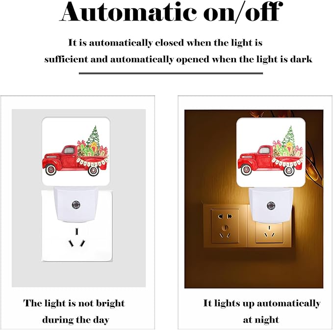 Retro Truck with Christmas Tree Night Light,Plug-in Night Lights with Dusk to Dawn Sensor for Stairway,Hallway,Bedroom Sleep Friendly Ideal for Women/Girls/Boys Gift,0.5w - Bloomnest