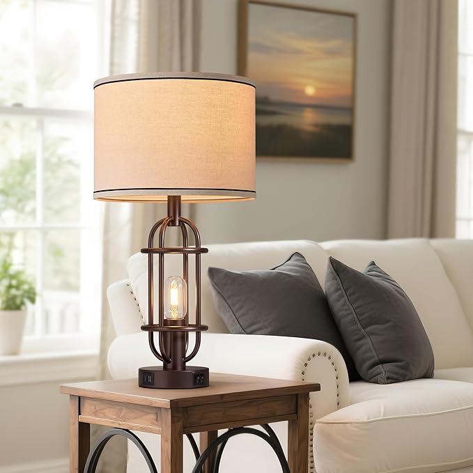 Living Room Lamps Set of 2, 22.3" Farmhouse Table Lamp for Bedroom, Vintage Lamps for Night Stands with USB Ports, Oil Rubbed Bronze - Bloomnest