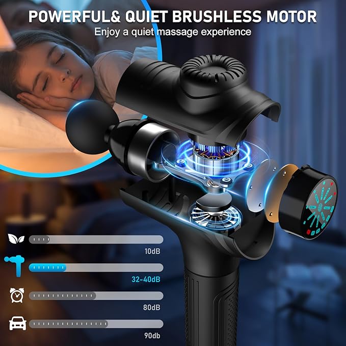 RAEMAO Massage Gun, Handheld Electric Deep Tissue Muscle Massager for Athletes for Pain Relief Attaching 8 Replacement Heads, Percussion Massager with 10 Speeds, Father's Day Gifts, Black - Bloomnest