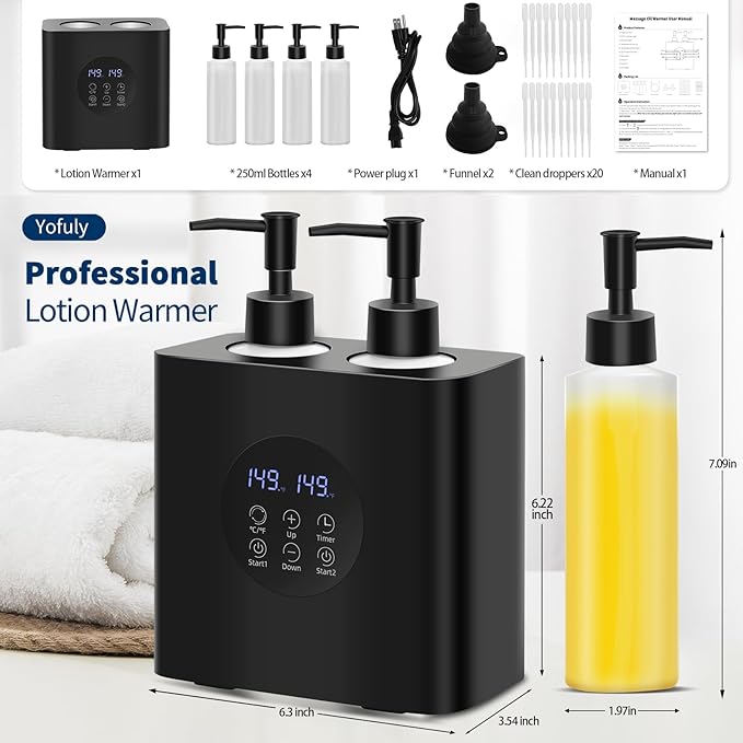 Lotion Warmer, Yofuly Massage Oil Warmer for Massage Therapy, Electric Massage Oil Heater with Four Oil Bottles, Portable Cream Warmer Heated Dispenser for Spa, Salon and Home Use, Matt Black - Bloomnest