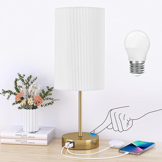 AKASUKI 18Inch Table Lamp with Dual Charging Station, 3 Way Dimmable Touch Lamp for Bedroom, Living Room, Office(LED - Bloomnest