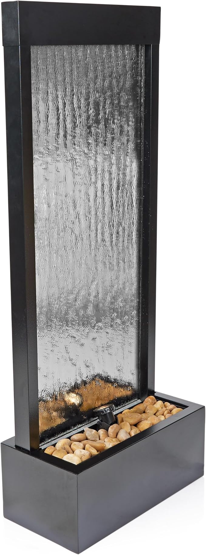 Alpine Corporation - Mirror Waterfall Fountain with Stones & Lights - Zen Indoor/Outdoor Decor for Office, Living Room, Patio, Entryway - 48 Inches (Silver) - Bloomnest