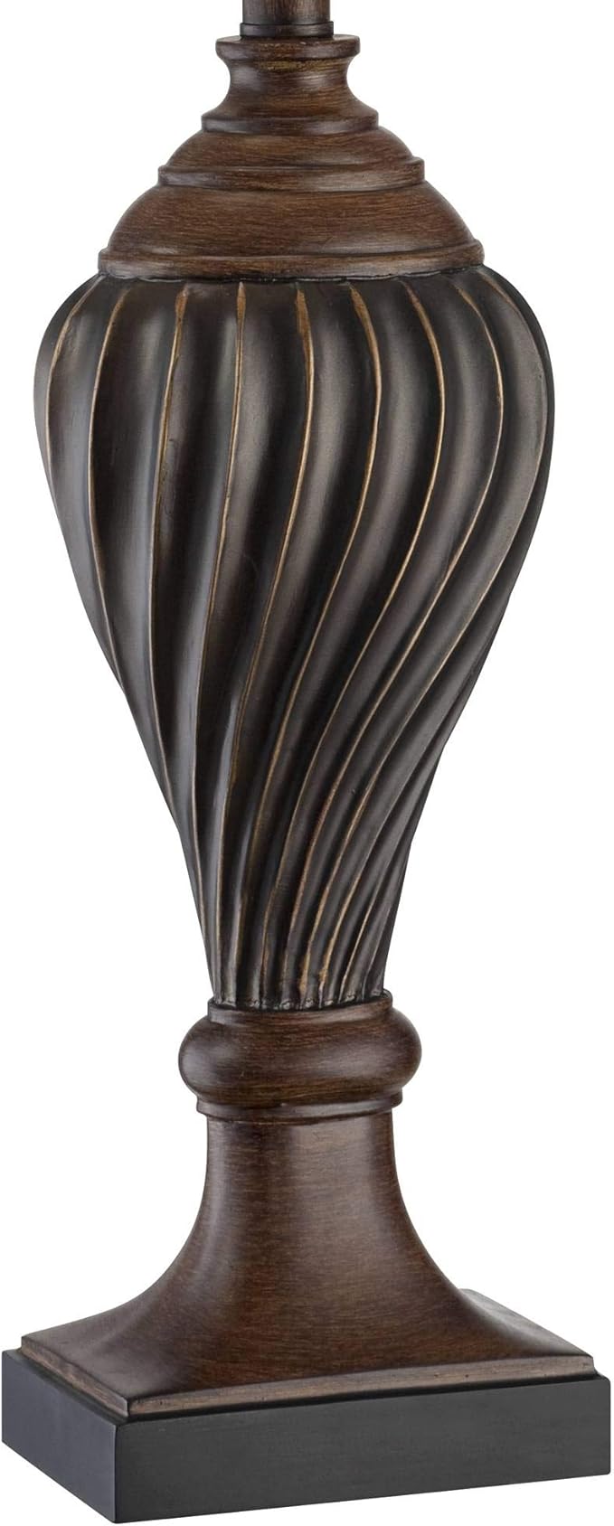 Regency Hill Traditional Style Table Lamp 28.5" Tall Carved Two Tone Brown Urn Shaped Ball Beige Fabric Rectangular Shade for Living Room Bedroom House Bedside Nightstand Home Office - Bloomnest