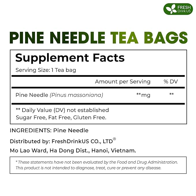 FreshDrinkUS, Pine Needle Tea Bags – 75 Tea Bags, Naturally Caffeine-Free, Refreshing Herbal Tea, Wild-Harvested Pine Leaves, Aromatic and Soothing – Non-GMO & Eco-Friendly Packaging - Bloomnest