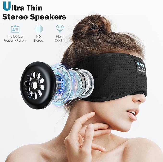 MUSICOZY Sleep Headphones, Bluetooth Sleeping Mask Headband Headphones Eye Mask, Wireless Music Earbuds Earphones with HD Ultra-Thin Stereo Speakers for Side Sleepers Men Women - Bloomnest