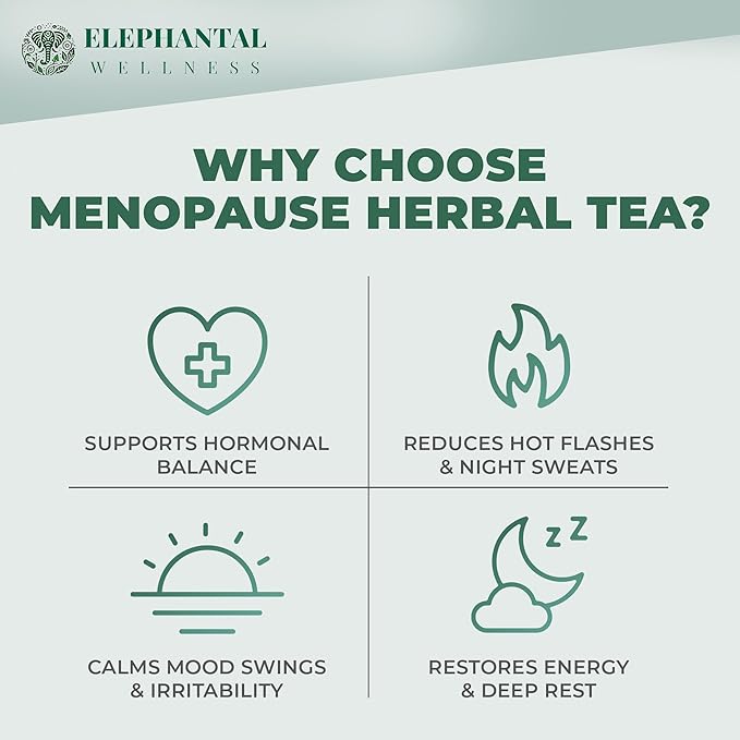 Elephantal Wellness Premium Menopause Herbal Tea | Hormonal Balance & Hot Flash Support with Chaste Berry, Red Clover, Black Cohosh & Valerian | Handmade, Caffeine-Free, Non-GMO Loose Leaf Blend | 2oz, 20 Servings - Bloomnest