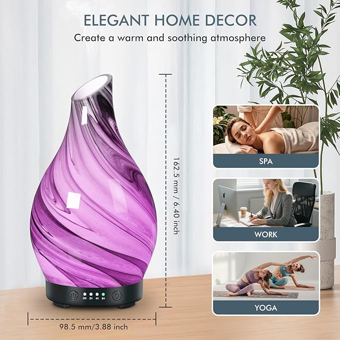 Essential Oil Diffuser Aroma Diffuser- 200 ml Art Glass Ultrasonic Cool Mist Oil Diffuser for Aromatherapy Auto Shut-Off Protection & 7 Colors Changed LED Light for Home Office Decor & Gift (200ml) - Bloomnest