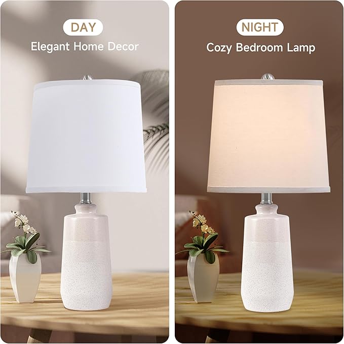 20.5" Ceramic Table Lamp Set of 2 for Bedrooms, White Lamps Set of 2 for Living Room, Minimalist Ceramic Lamps with White Barrel Lampshade, Matte White Ceramic Lamps for Nightstand - Bloomnest
