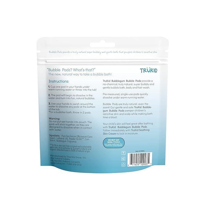TruKid Bubble Podz Bubble Bath for Kids, Toddlers, & Babies, Tear Free Gentle & Refreshing Bath Bomb for Sensitive Skin with Natural Moisturizers, Non-Toxic, pH Balanced, Eucalyptus Scent (10 Podz) - Bloomnest