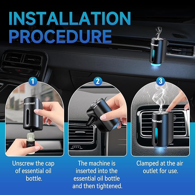 Featwell Car Air Freshener, Air Freshener Diffuser Three Adjustable Modes, Aromatherapy Machine Rechargeable (Black) - Bloomnest