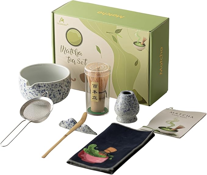 Matcha Whisk Set, 7 PCS Matcha Kit with Matcha Bowl with Spout, Bamboo Matcha Whisk and Scoop, Matcha Accessories & Sifter – Complete Matcha Set for Tea Lovers, Matcha Gift Set (Blue) - Bloomnest