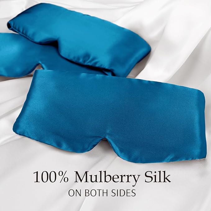 Zenssia 100% Mulberry Silk Sleep Mask Eye Mask for Man and Woman with Adjustable Headband, Full Size Large Sleep Mask & Blindfold for Total Blackout for All Night Sleep, Travel & Nap- Peacock Blue - Bloomnest