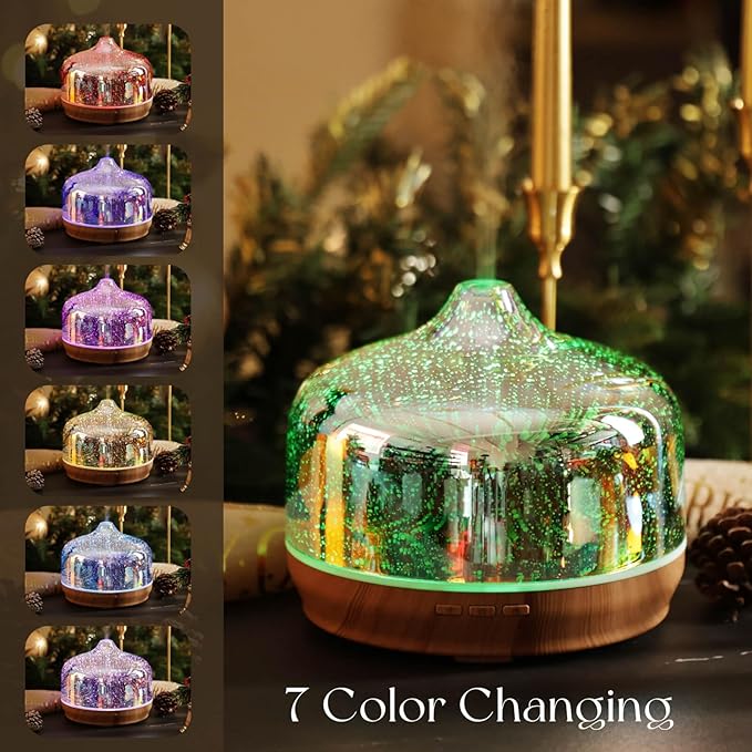 Porseme 500ml Essential Oil Diffuser 3D Glass Aromatherapy Ultrasonic Humidifier - Auto Shut-Off, BPA Free for Home Hotel Yoga Gift - Bloomnest
