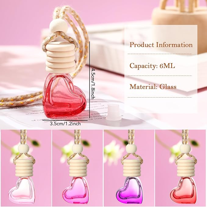 Rtteri 100 Pcs Hanging Car Air Freshener Diffuser Bottles Empty Glass Perfume Diffuser Vials Refillable Oil Aromatherapy Pendant with Wooden Caps and Hanging String for Car Home Office Decor(Heart) - Bloomnest
