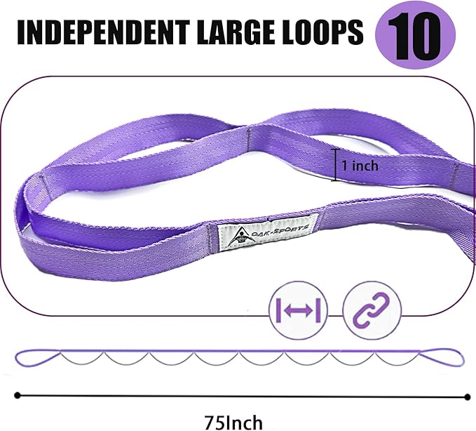Stretching Strap Yoga Strap with Loops, Stretch Straps for Physical Therapy, Non-Elastic Exercise Strap for Pilates, Dance and Gymnastics with Workout Guide - Bloomnest