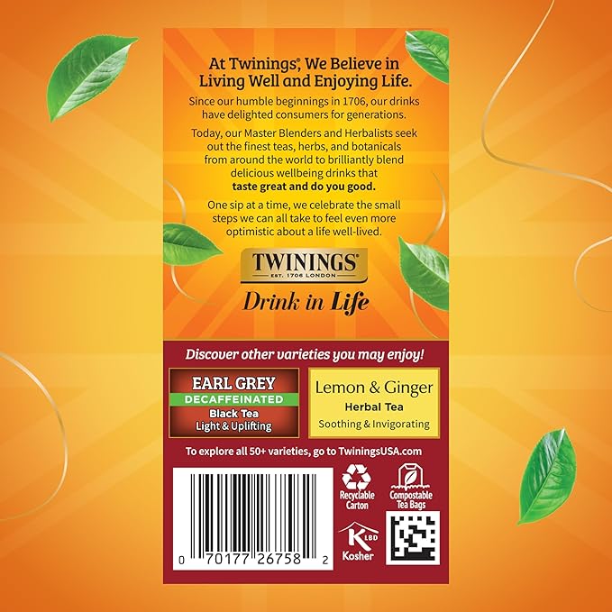 Twinings Decaffeinated Chai Individually Wrapped Bags, 20 Count (Pack of 6), Sweet, Savoury Spices, Enjoy Hot or Iced, 120 Teabags - Bloomnest