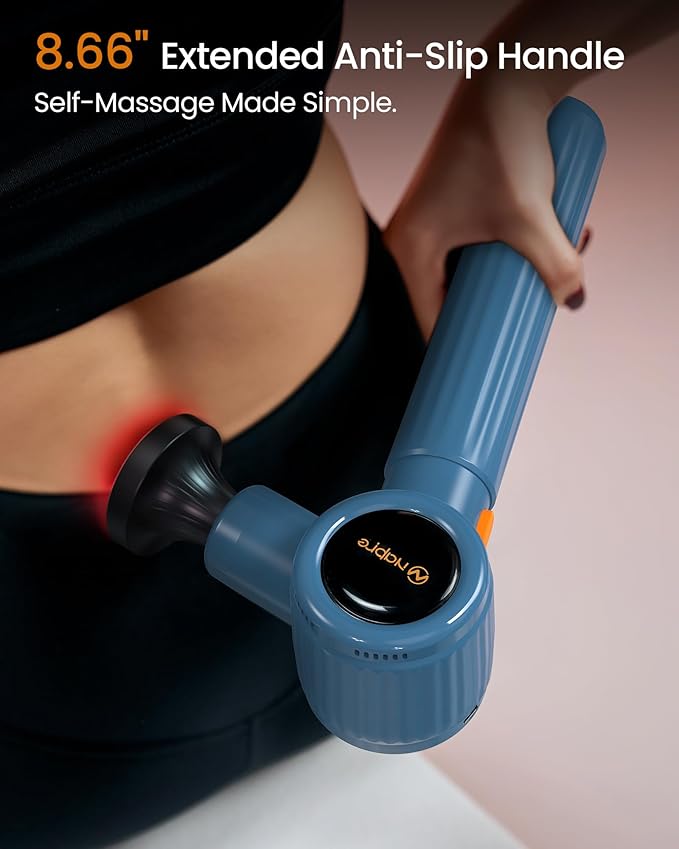 NAPRE Massage Gun with Heat,Massage Gun Deep Tissue with Extension Handle & 3 Adjustable Angles,Handheld Percussion Back Massager for Muscle/Neck/Body Pain Relief with Portable Case,Blue - Bloomnest