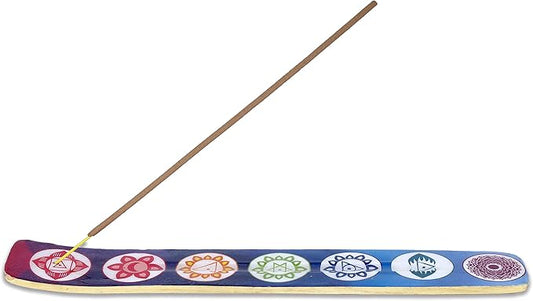 Bless-International Traditional-Handmade-Burner Wooden-Incense-Stick-Holder Ash-Catcher-Stand for-Aromatherapy-Meditation-Yoga (Seven Chakkra) 10 Inches, Pack of 1 - Bloomnest