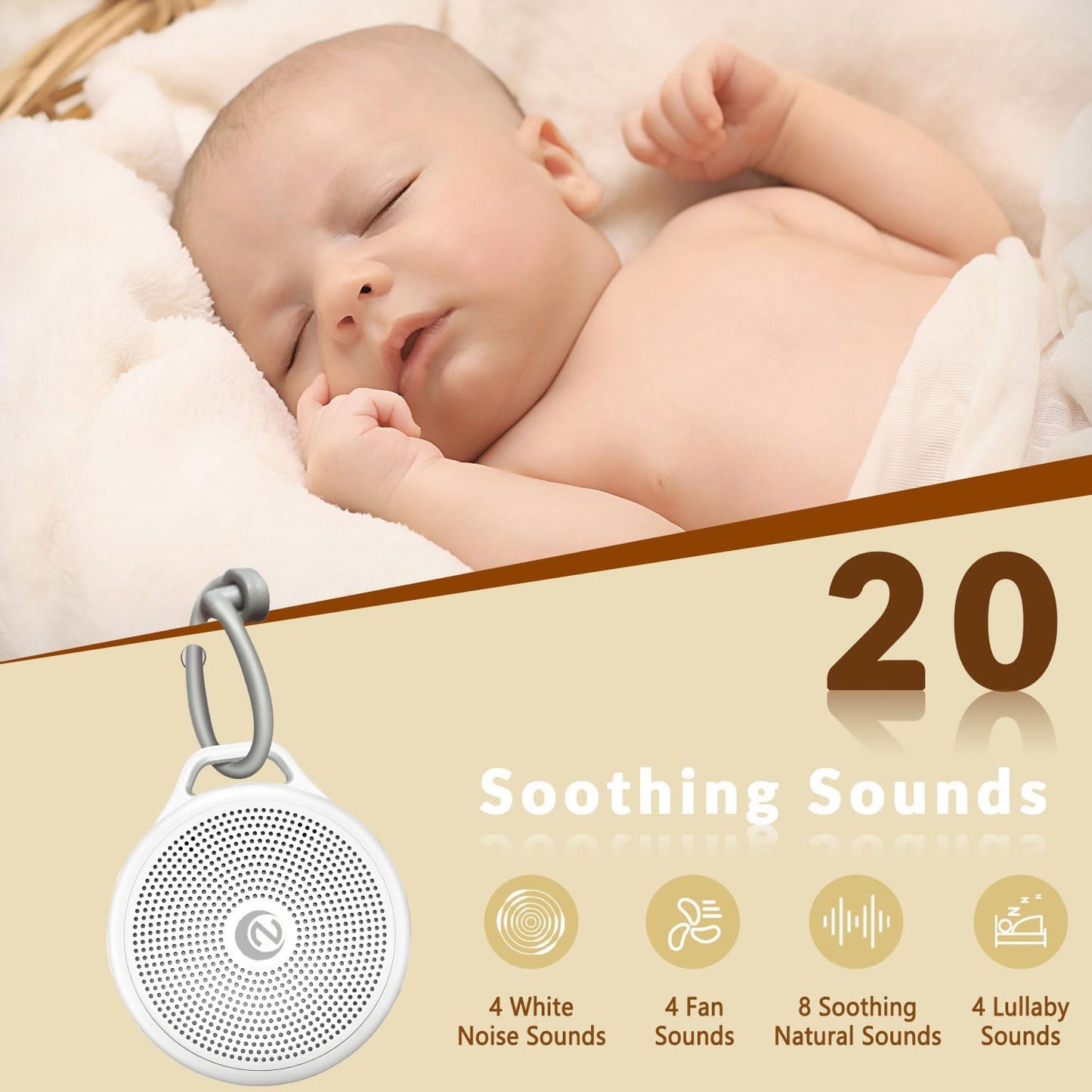Portable White Noise Sleep Sound Machine for Home and Travel. Perfect for Your Sleeping Baby with a dimmable Night Light and Long Battery Life. Baby Essential Adult/Child Lock Feature