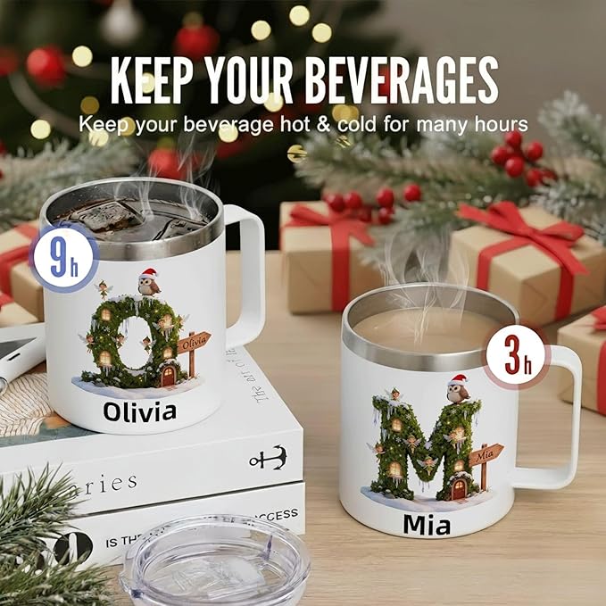 Personalized Fairy Mug | Custom Enchanted Initial Insulated Coffee Cup with Handle & Lid | 12oz Magical Holiday Tumbler,Gift for Girls & Kids (B31) - Bloomnest