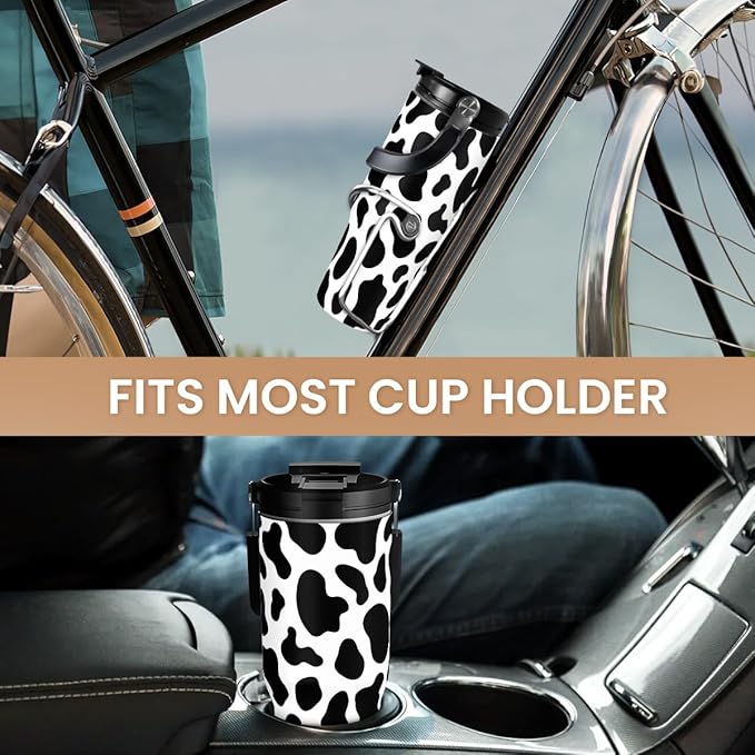 SANDJEST Cow Print Tumbler with Handle, 30oz Flip Straw Stainless Steel Tumblers Coffee Travel Cup, Cowgirl Tumbler Gifts for Women Girls for Birthday Christmas Mothers Day - Bloomnest
