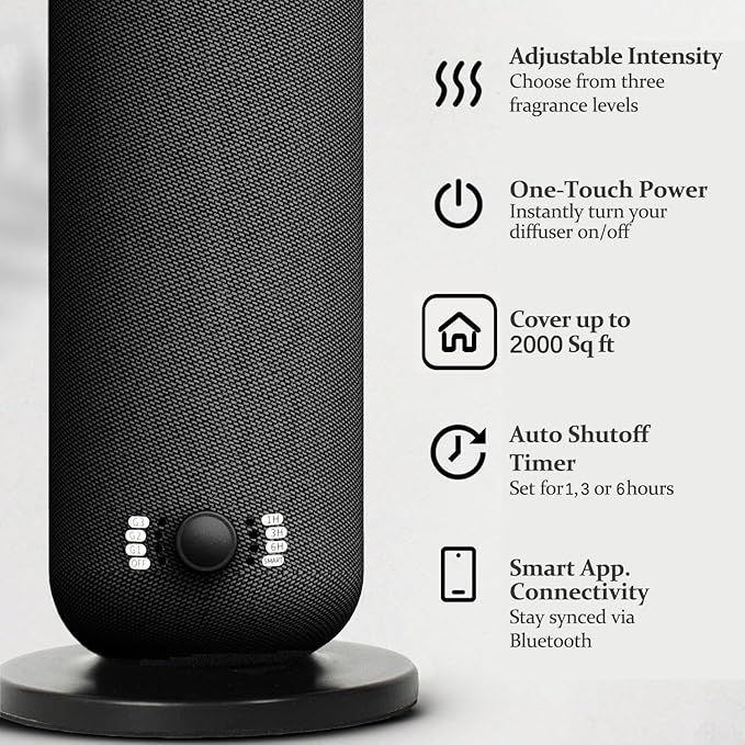 Smart Scent Air Machine for Home - Cold Air Technology Waterless Essential Oil Diffuser with Roy Tranquility Oil Set, Covers Up to 2000 Sq.Ft, Quiet Aromatherapy Machine for Hotel, Spa (Black) - Bloomnest