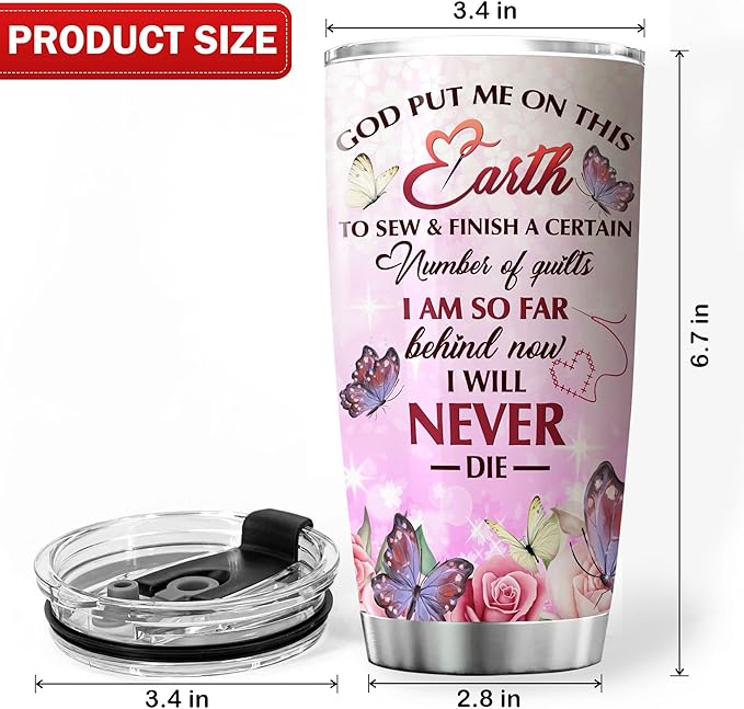 Sewing Is My Therapy Stainless Steel Tumbler 20 Oz Flower Butterfly Christmas Gifts For Quilters And Sewers Women Birthday Insulated Cup With Lid Coffee Mugs About Quilting - Bloomnest