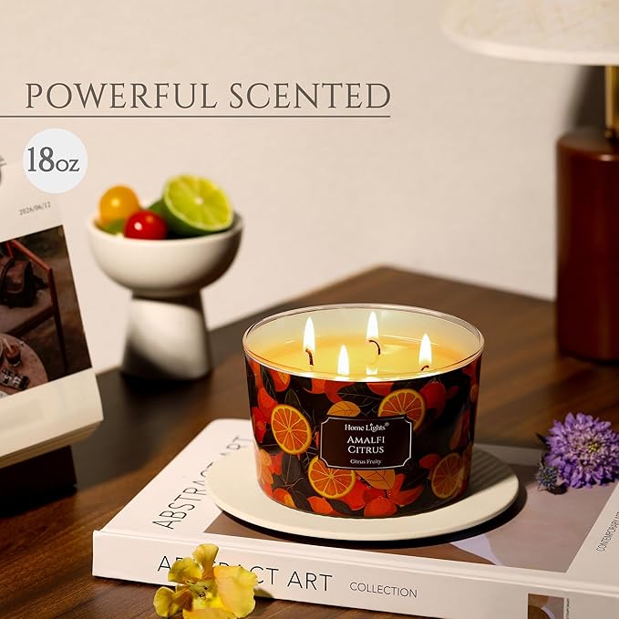 HomeLights 4-Wick Candles for Home Scented - 18oz Soy Wax Blend Candle Long-Lasting Fragrance, Eclectic Mixed Styles Home Decor and Housewarming Gifts, Amalfi Citrus - Bloomnest