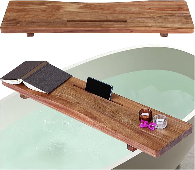 Premium 1.2IN Thickened Board Acacia Wood Bathtub Tray Caddy with Adjustable Legs, Minimalistic Design Bath Tray for Tub, Bathtub Accessories, Fits Most Bath Tubs, Idea for Women - Bloomnest