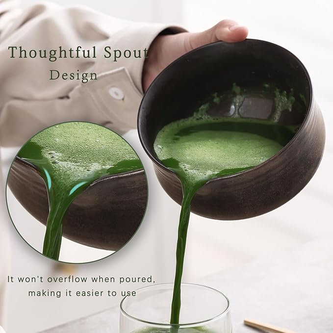 Matcha Whisk Set, Matcha Bowl with Spout and Coaster, Matcha Whisk and Holder, Sifter, Scoop, Spoon, Cleaning Brush - 10 Pcs Complete Ceramic Matcha Kit - Bloomnest